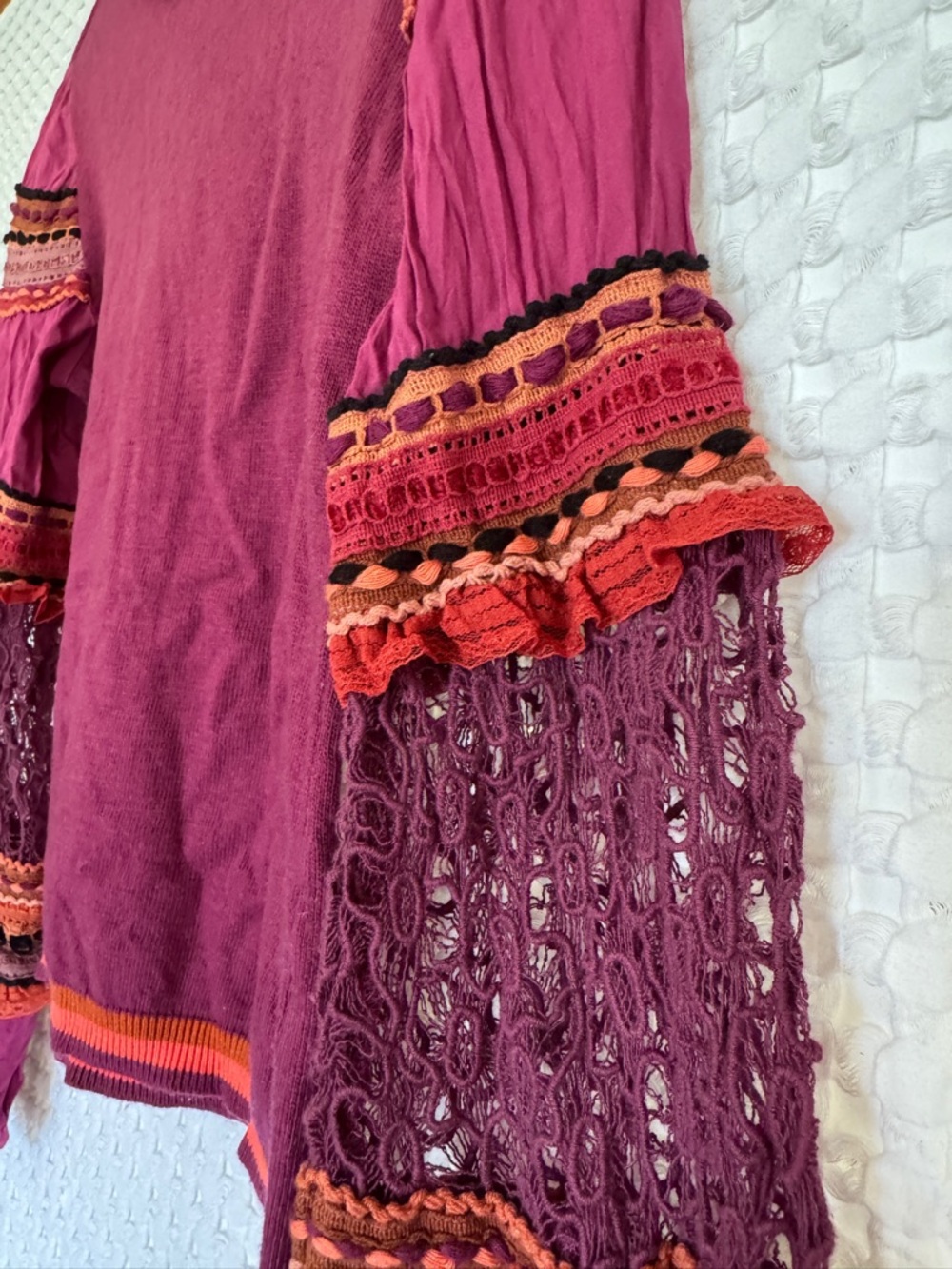 Anthropologie Blank London Emeryl Lace Contrast Sweater Boho Puff Sleeve XS - Picture 8 of 8